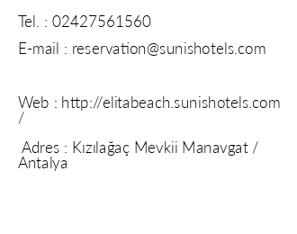 Sunis Elita Beach Resort & Spa iletiim bilgileri